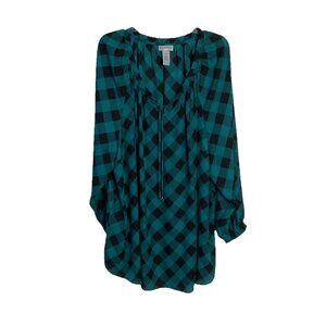 Catherines Plus Womens Tunic Top Size 3X  26/28w Plaid Peasant Boho Cottagecore